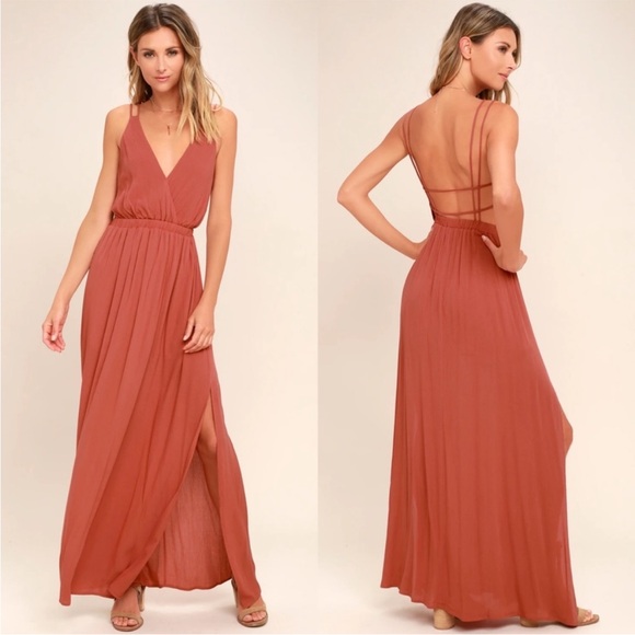 NWT Lulus Lost in Paradise Rusty Rose Maxi Dress S - Picture 1 of 10